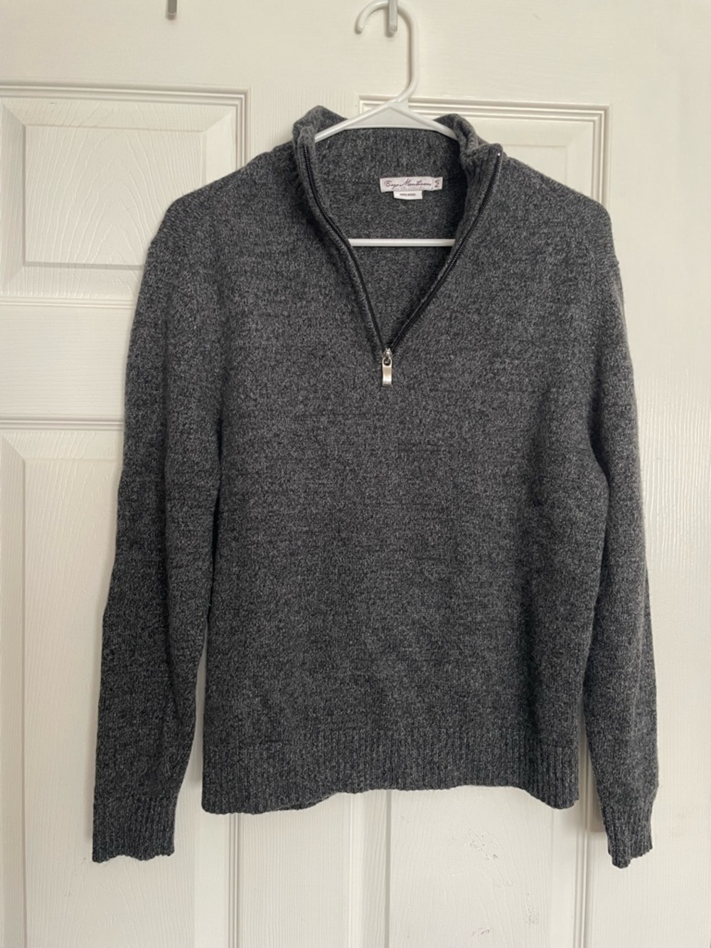 Enzo Mantovani 100% Wool Men's Size Medium Heather Charcoal Quarter-Zip Sweater